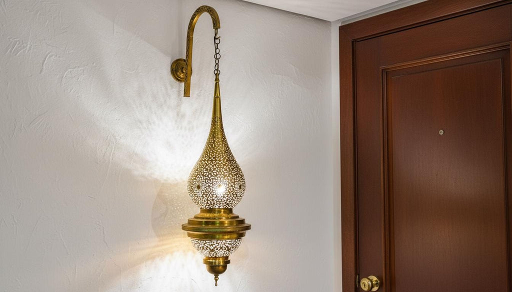 Handmade Moroccan Brass Wall Sconce | Tear Drop Filigree Light Fixture | Moroccan Brass Pendant Light | Gold Shadow Light for Living Room or Hallway