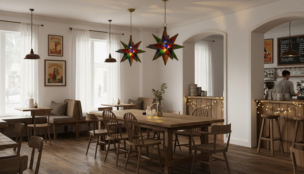 Moroccan Star Pendant Light, Multicolor Stained Glass, Handmade Brass Lantern