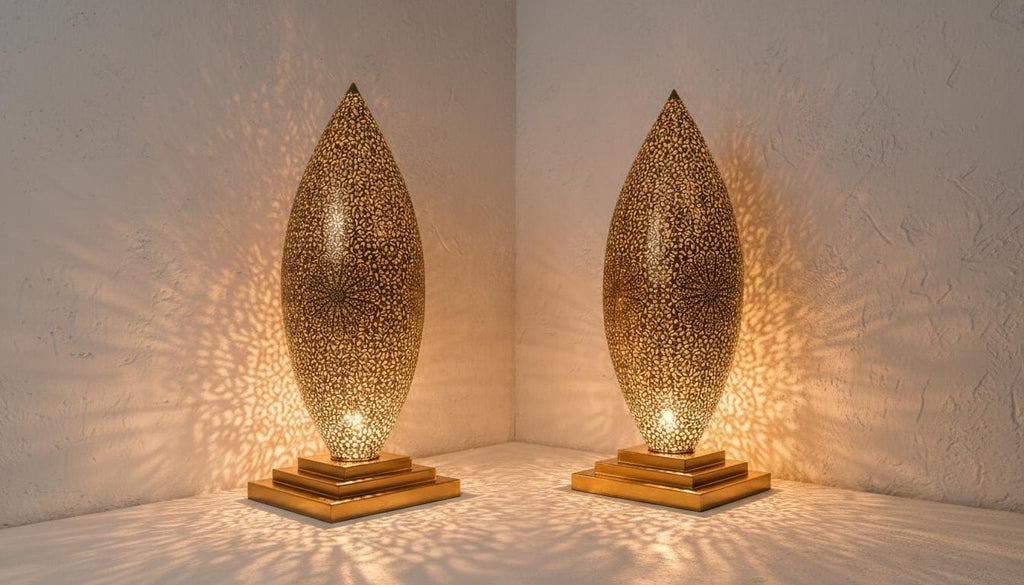 Handmade Moroccan Floor Lamp – Brass Pierced Light – Elegant Teardrop Shape – Handmade Moroccan Lighting – Boho Decor Light Fixture