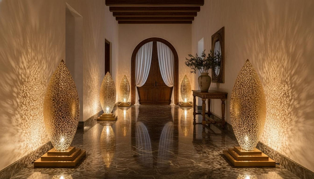 Handmade Moroccan Floor Lamp – Brass Pierced Light – Elegant Teardrop Shape – Handmade Moroccan Lighting – Boho Decor Light Fixture