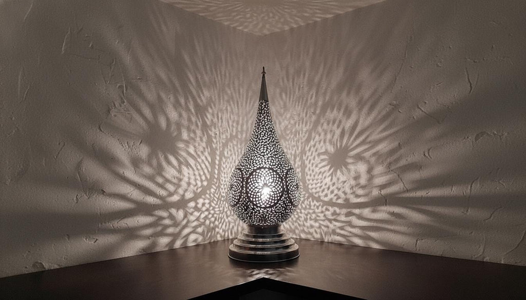 Moroccan Table Lamp, Handmade Brass Lamp, Perforated Light Fixture, Boho Nightstand Lamp, Ambient Shadow Lamp, Oriental Bedroom Lighting