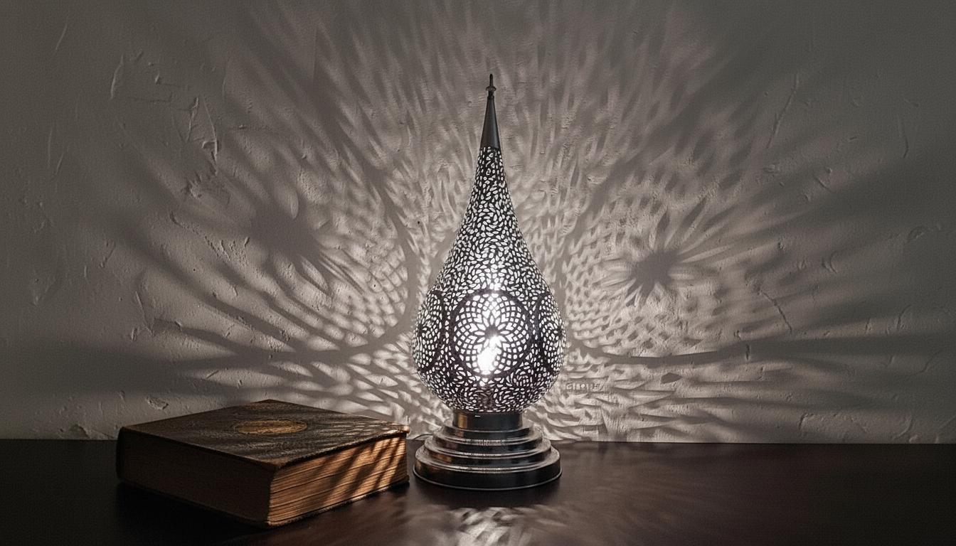 Moroccan Table Lamp, Handmade Brass Lamp, Perforated Light Fixture, Boho Nightstand Lamp, Ambient Shadow Lamp, Oriental Bedroom Lighting