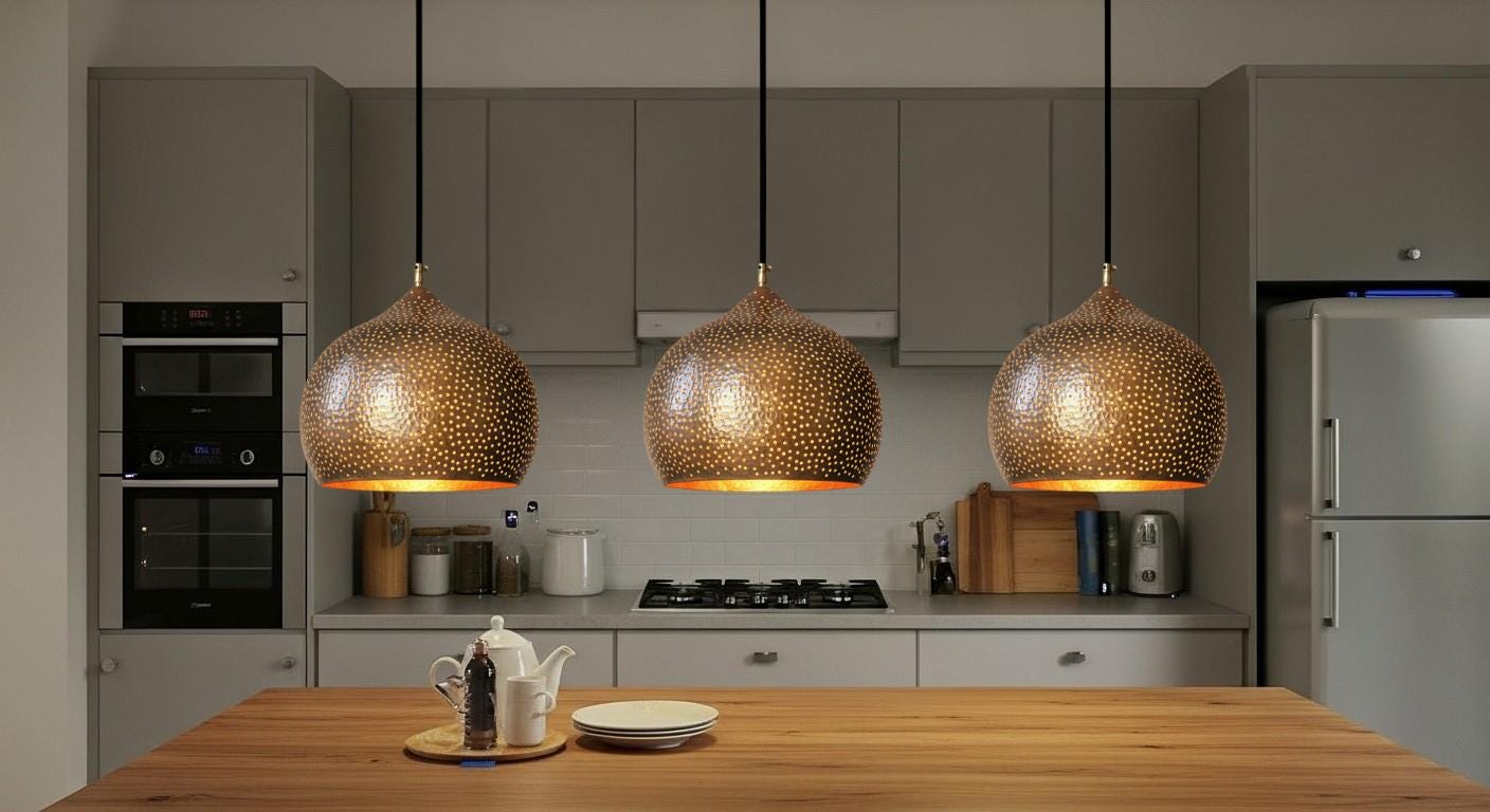 Hammered Copper Dome Pendant Light,  Moroccan  Kitchen Lighting , Hand-Forged Swirl Design , Rustic Farmhouse  ,Green Patina Brass