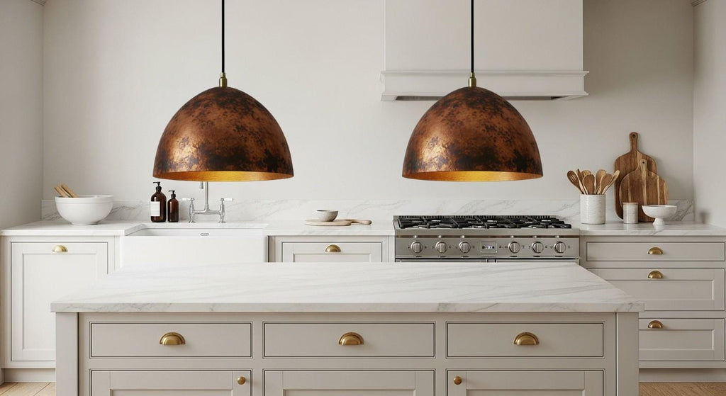 Hammered Copper Dome Pendant Light – Handcrafted Rustic Ceiling Lamp – Dome Ceiling Fixture for Rustic Farmhouse Kitchen Lighting