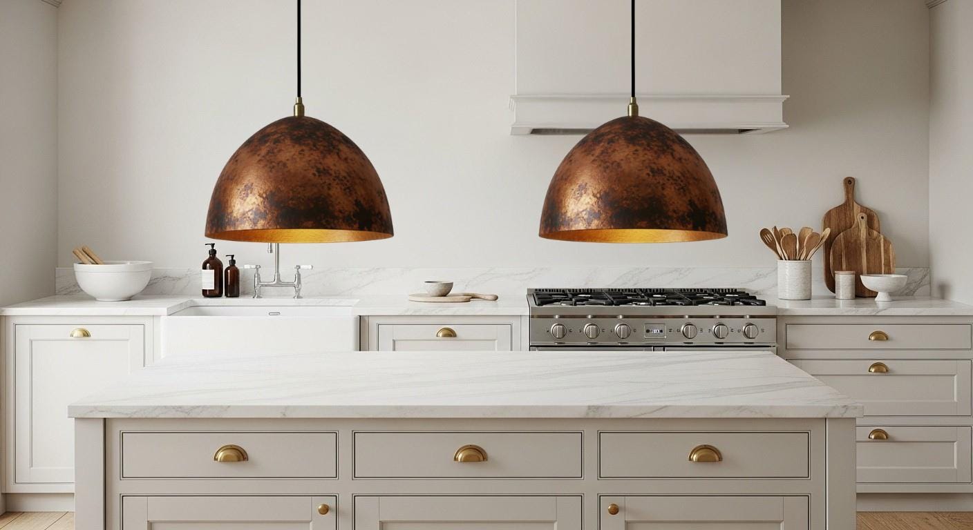 Hammered Copper Dome Pendant Light – Handcrafted Rustic Ceiling Lamp – Dome Ceiling Fixture for Rustic Farmhouse Kitchen Lighting