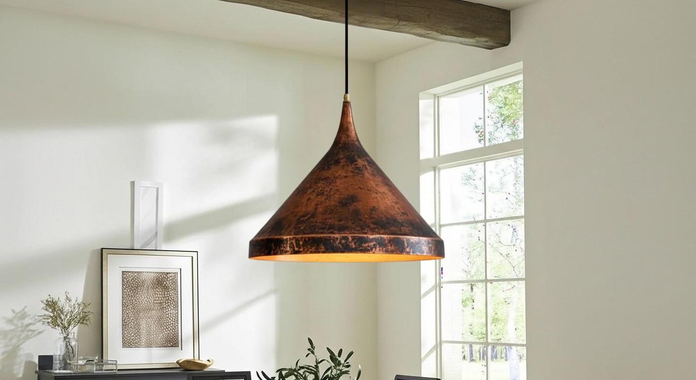 Aged Copper Cone Pendant, Handmade Brass Hanging Lamp, Rustic Industrial Light Fixture, Modern Rustic Home Handmade Vintage Ceiling Fixture, Handmade Copper Patina Lamp,Hammered Copper Pendant Light – Solid Copper Dome Ceiling Lamp Kitchen Island