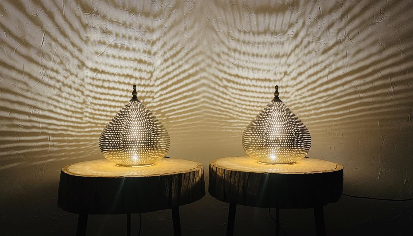 Moroccan Table Lamp, Handmade Brass, Art Deco Night Light