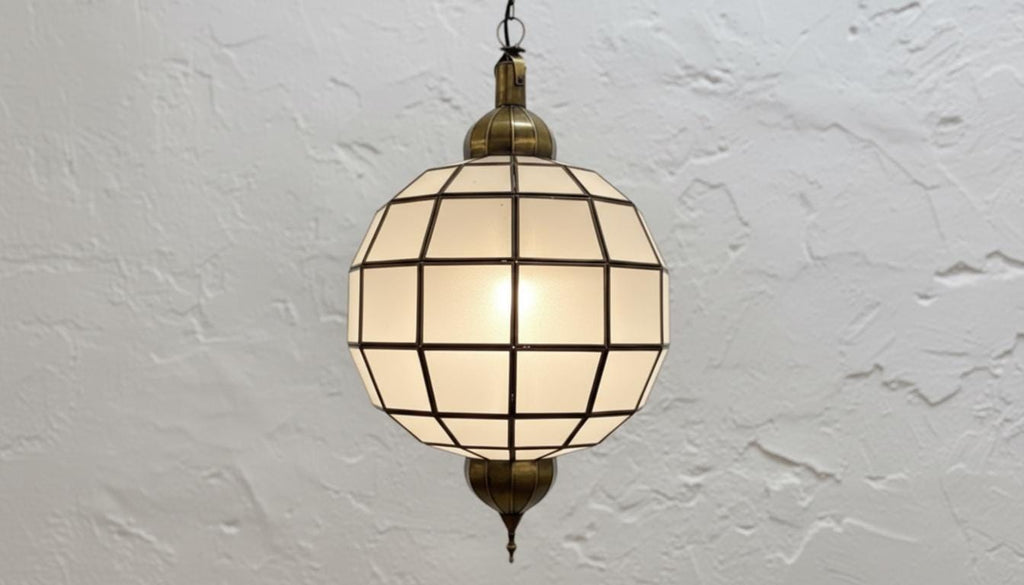 Handmade Moroccan Milk Glass Pendant Light, Glass Pendant Lamp, Handmade Boho Light Moorish Hanging Lamp | Oriental Boho Ceiling Light