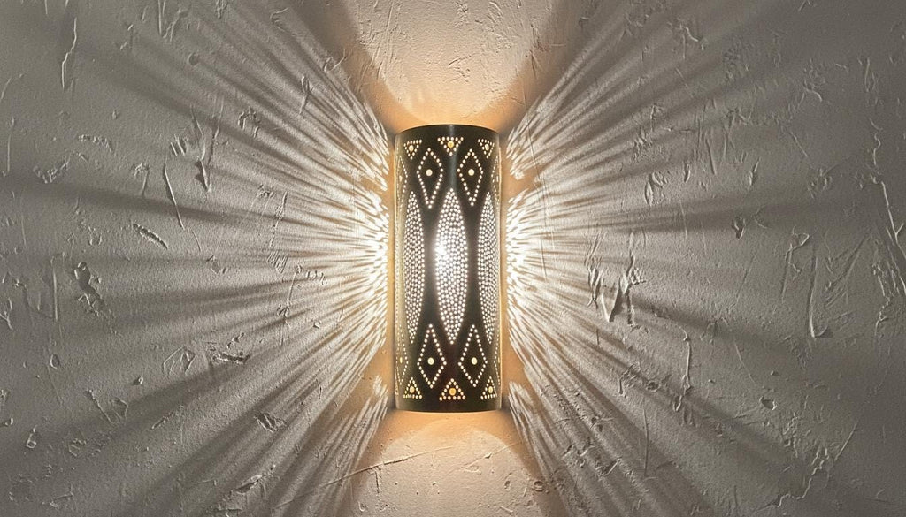 Set of 2 Moroccan Brass Wall Sconces, Boho Shadow Light