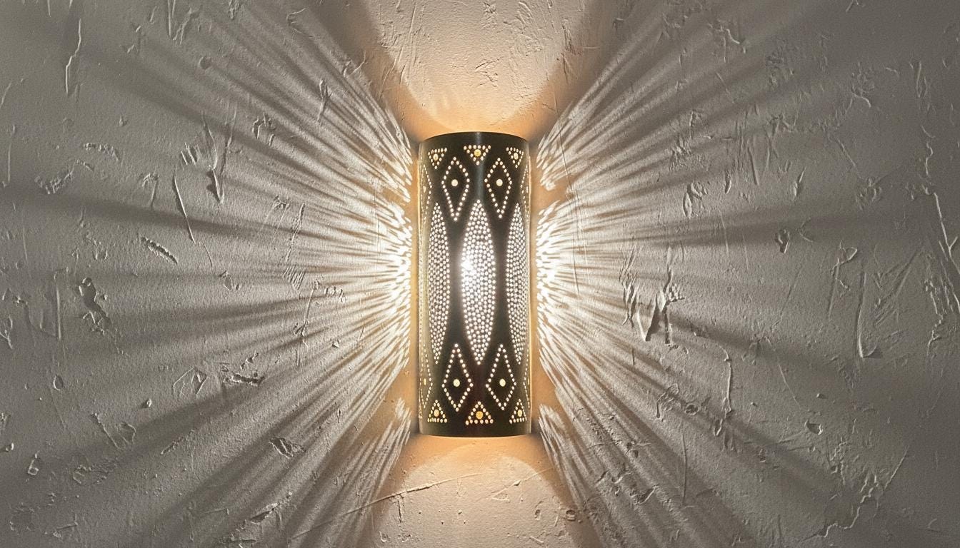 Set of 2 Moroccan Brass Wall Sconces, Boho Shadow Light