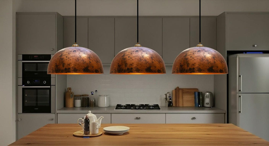 Hammered Copper Dome Pendant Light – Handcrafted Rustic Ceiling Lamp – Dome Ceiling Fixture for Rustic Farmhouse Kitchen Lighting