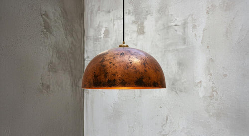 Hammered Copper Dome Pendant Light – Handcrafted Rustic Ceiling Lamp – Dome Ceiling Fixture for Rustic Farmhouse Kitchen Lighting
