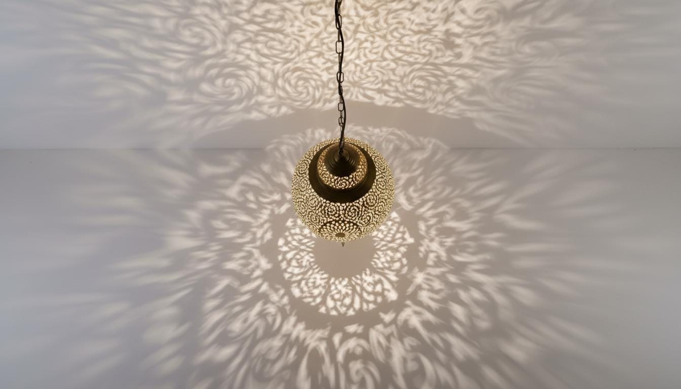Handmade Moroccan Brass Pendant Light , Simple Boho Hanging Lamp for Living Room, Moroccan Ceiling Lamp, Entryway and Home Decor