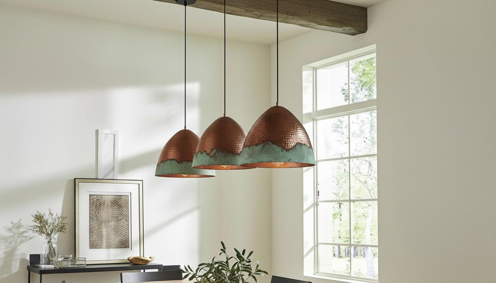 Handcrafted Copper Pendant Light, Green Patina, Moroccan Style