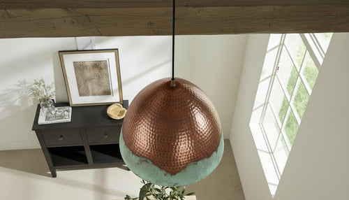 Handcrafted Copper Pendant Light, Green Patina, Moroccan Style
