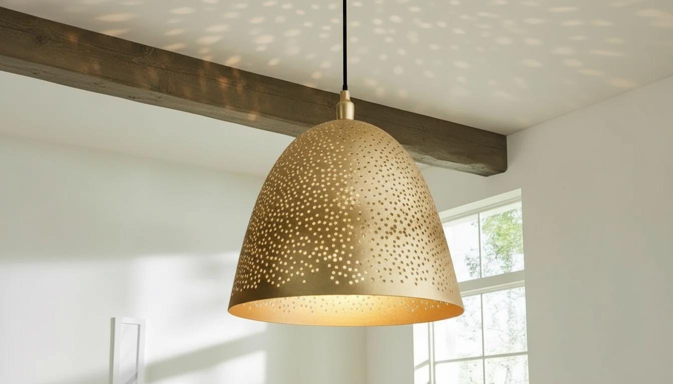 Handmade Moroccan Dome Brass Pendant Light – Pierced Brass Lampshade, Engraved Ceiling Lamp, Boho Hanging Light, Moroccan Dome Lamp