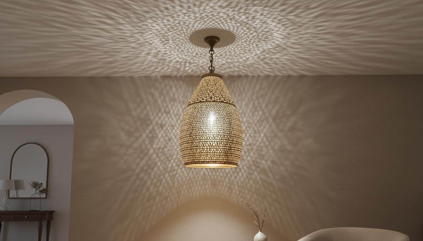Moroccan Brass Pendant Light, Boho Dome Lighting