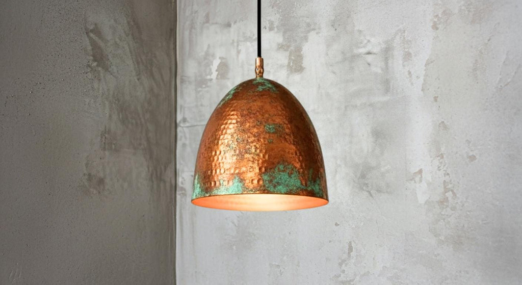 Oxidized Dome Ceiling Lamp , Green Patina Moroccan Fixture ,Hanging Fixture, Rustic Island Kitchen, Dining Room