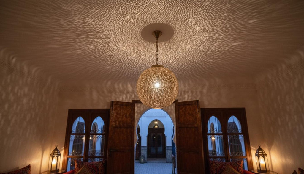 Moroccan Brass Pendant Light – Handmade Brass Hanging Lamp, Boho Home Lighting, Decorative Moroccan Chandelier, Modern Metal Lampshade
