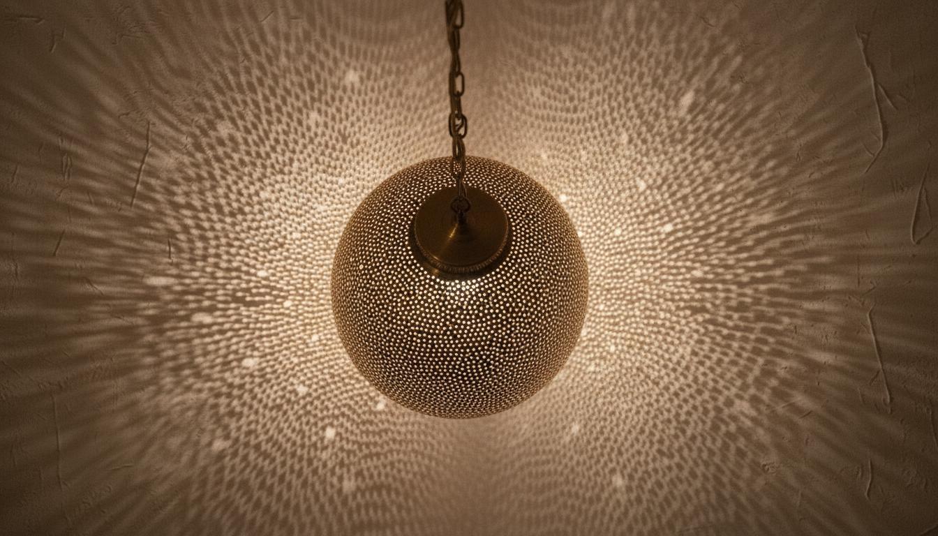 Moroccan Brass Pendant Light – Handmade Brass Hanging Lamp, Boho Home Lighting, Decorative Moroccan Chandelier, Modern Metal Lampshade