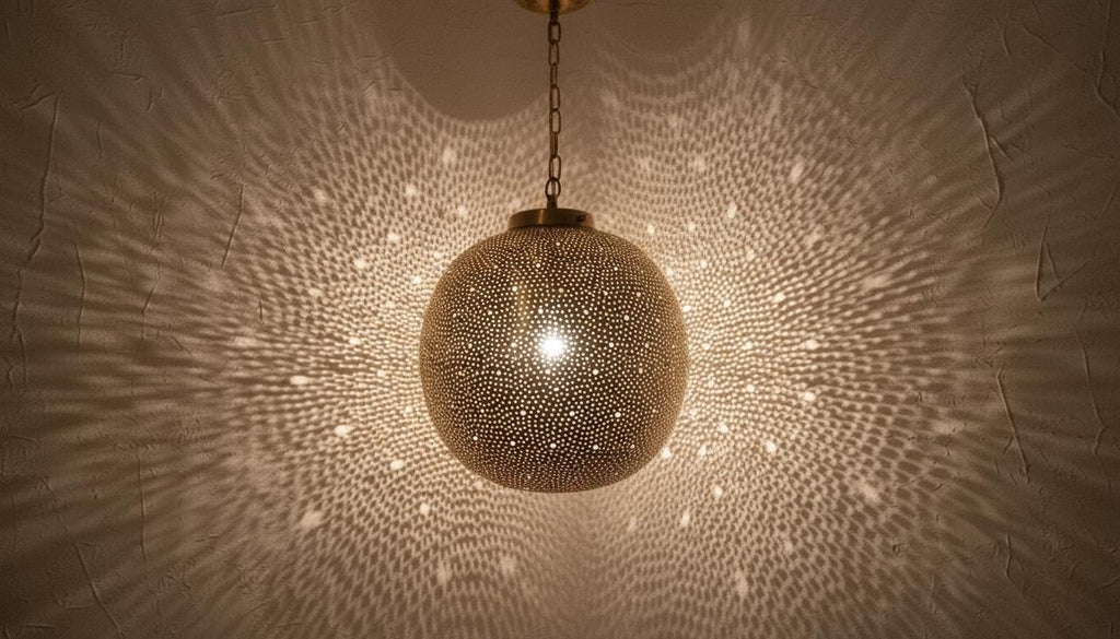 Moroccan Brass Pendant Light – Handmade Brass Hanging Lamp, Boho Home Lighting, Decorative Moroccan Chandelier, Modern Metal Lampshade