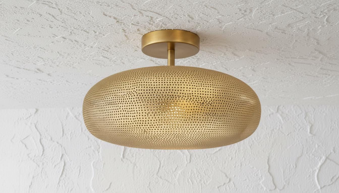 Handcrafted Moroccan Brass Pendant Light: Pierced Teardrop Boho Lamp