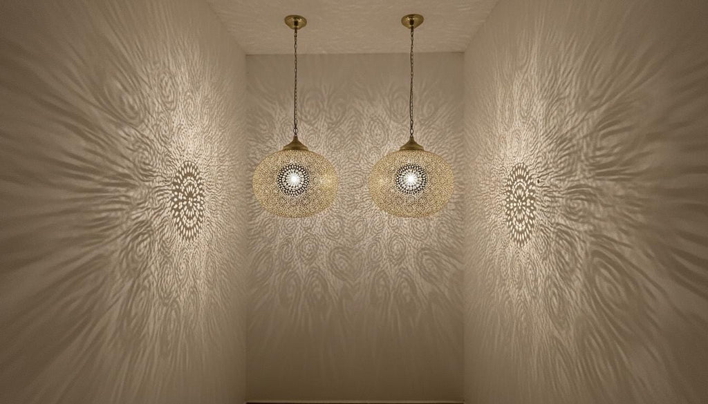 Handmade Brass Hanging Lamp,Moroccan Brass Pendant Light –Boho Home Lighting, Decorative Moroccan Chandelier, Modern Metal Lampshade