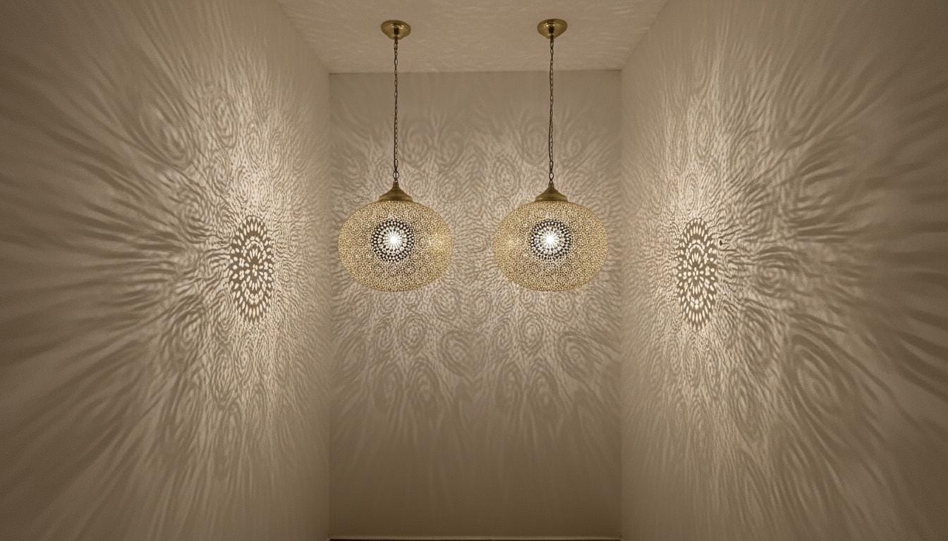Handmade Brass Hanging Lamp,Moroccan Brass Pendant Light –Boho Home Lighting, Decorative Moroccan Chandelier, Modern Metal Lampshade