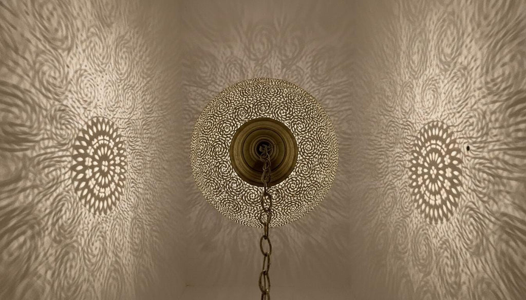 Handmade Brass Hanging Lamp,Moroccan Brass Pendant Light –Boho Home Lighting, Decorative Moroccan Chandelier, Modern Metal Lampshade