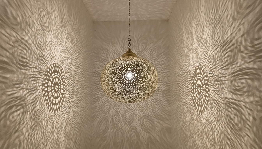 Handmade Brass Hanging Lamp,Moroccan Brass Pendant Light –Boho Home Lighting, Decorative Moroccan Chandelier, Modern Metal Lampshade