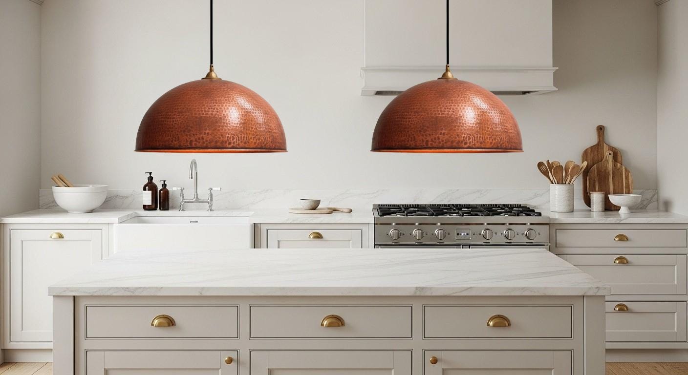 Handmade Copper Dome Pendant Light – Hammered Oxidized Ceiling Fixture for Rustic Country Kitchen Island, Organic Modern Copper Lamp Decor.