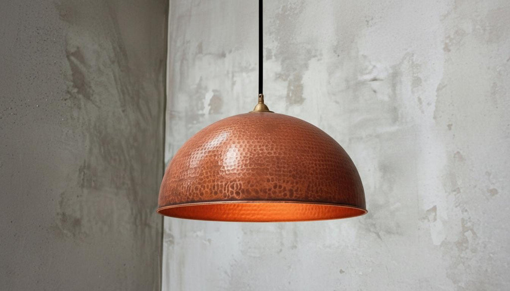Handmade Copper Dome Pendant Light – Hammered Oxidized Ceiling Fixture for Rustic Country Kitchen Island, Organic Modern Copper Lamp Decor.