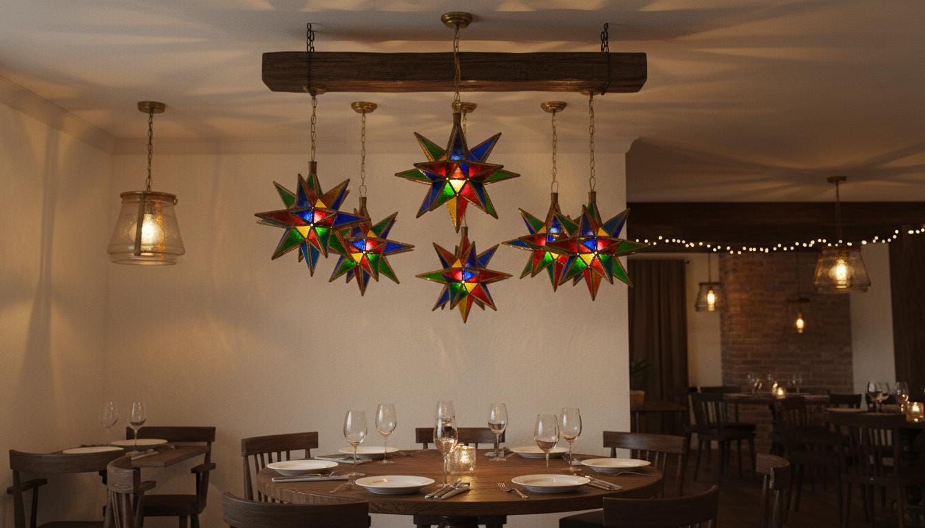 Moroccan Star Pendant Light, Multicolor Stained Glass, Handmade Brass Lantern