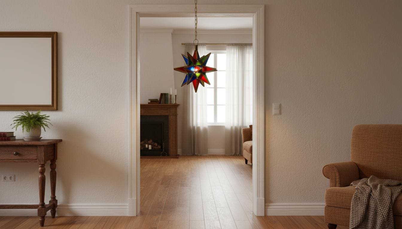 Moroccan Star Pendant Light, Multicolor Stained Glass, Handmade Brass Lantern