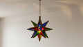 Moroccan Star Pendant Light, Multicolor Stained Glass, Handmade Brass Lantern