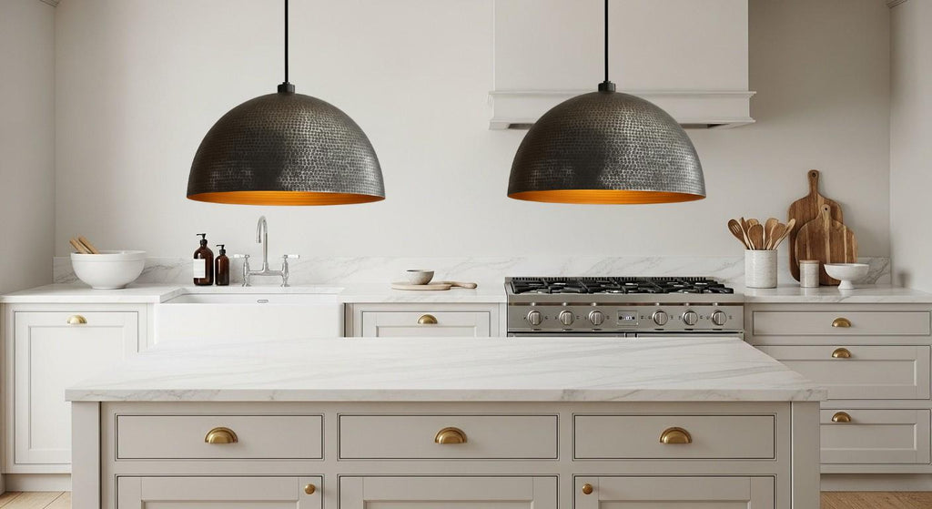 Set of 2 Hammered black Brass Dome Pendant Light, Oxidized Ceiling Fixture , Solid Rustic Copper Farmhouse Kitchen Island Light Fixture