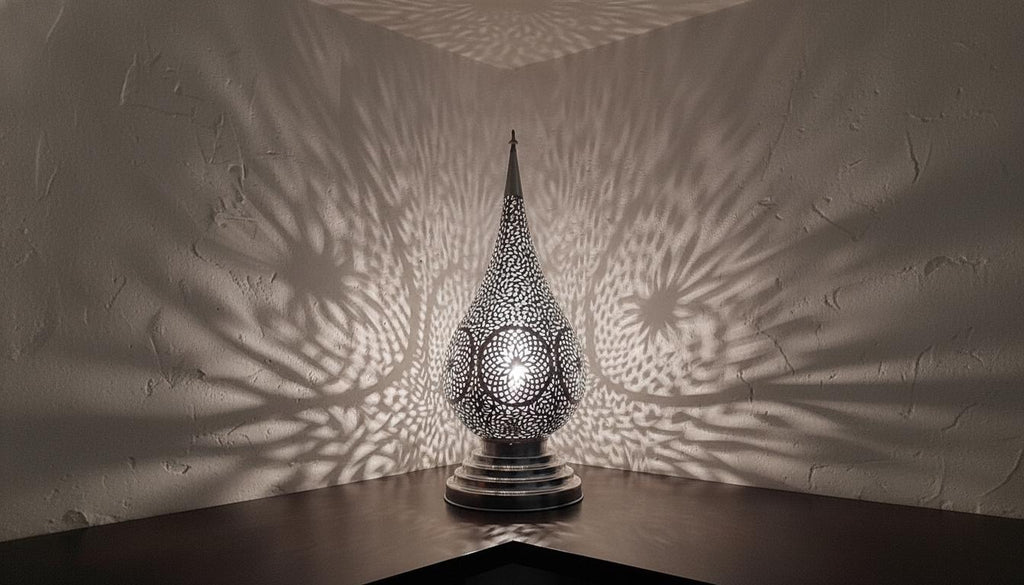 Moroccan Table Lamp, Handmade Brass Lamp, Perforated Light Fixture, Boho Nightstand Lamp, Ambient Shadow Lamp, Oriental Bedroom Lighting