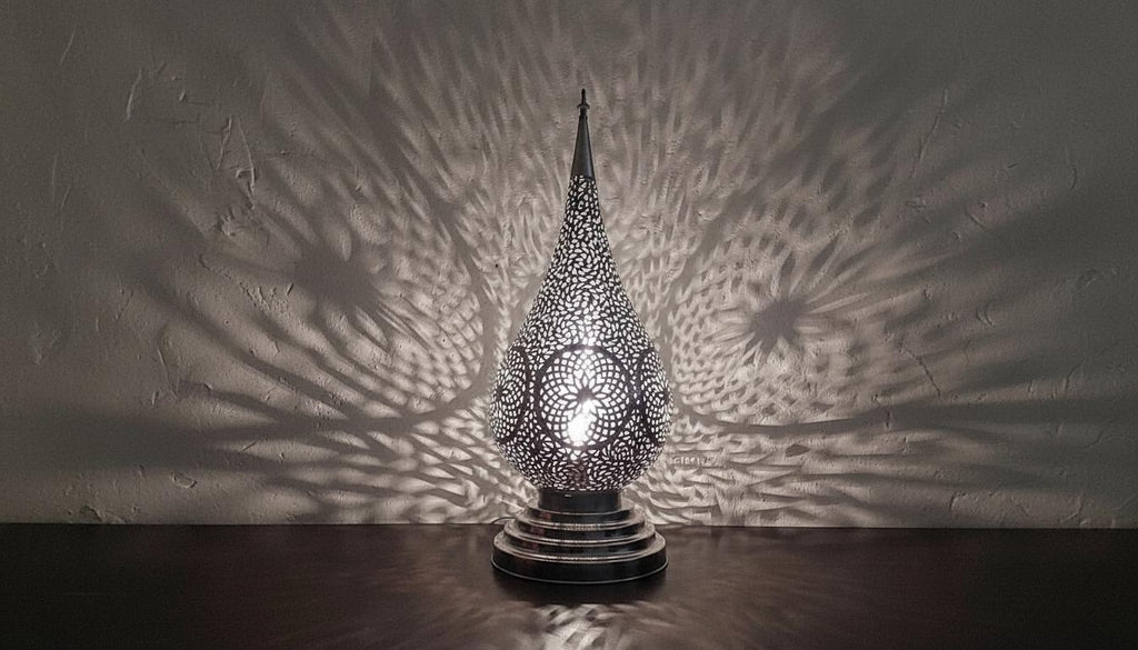 Moroccan Table Lamp, Handmade Brass Lamp, Perforated Light Fixture, Boho Nightstand Lamp, Ambient Shadow Lamp, Oriental Bedroom Lighting