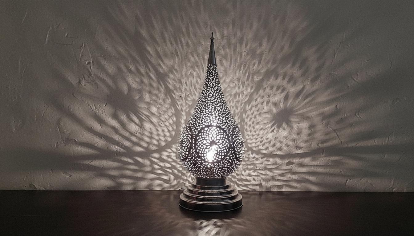 Moroccan Table Lamp, Handmade Brass Lamp, Perforated Light Fixture, Boho Nightstand Lamp, Ambient Shadow Lamp, Oriental Bedroom Lighting