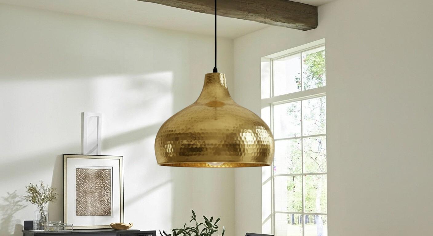 Handmade Copper Dome Pendant Lamp, Moroccan Industrial Lighting