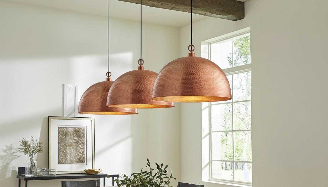 Handmade Copper Dome Pendant Light – Hammered Oxidized Ceiling Fixture, Rustic Farmhouse Kitchen Island Lighting,Rustic Modern Hanging Lamp