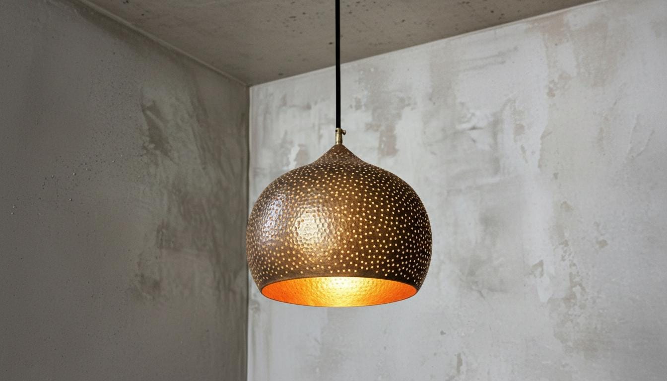 Hammered Copper Dome Pendant Light,  Moroccan  Kitchen Lighting , Hand-Forged Swirl Design , Rustic Farmhouse  ,Green Patina Brass