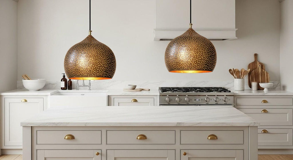 Hammered Copper Dome Pendant Light,  Moroccan  Kitchen Lighting , Hand-Forged Swirl Design , Rustic Farmhouse  ,Green Patina Brass