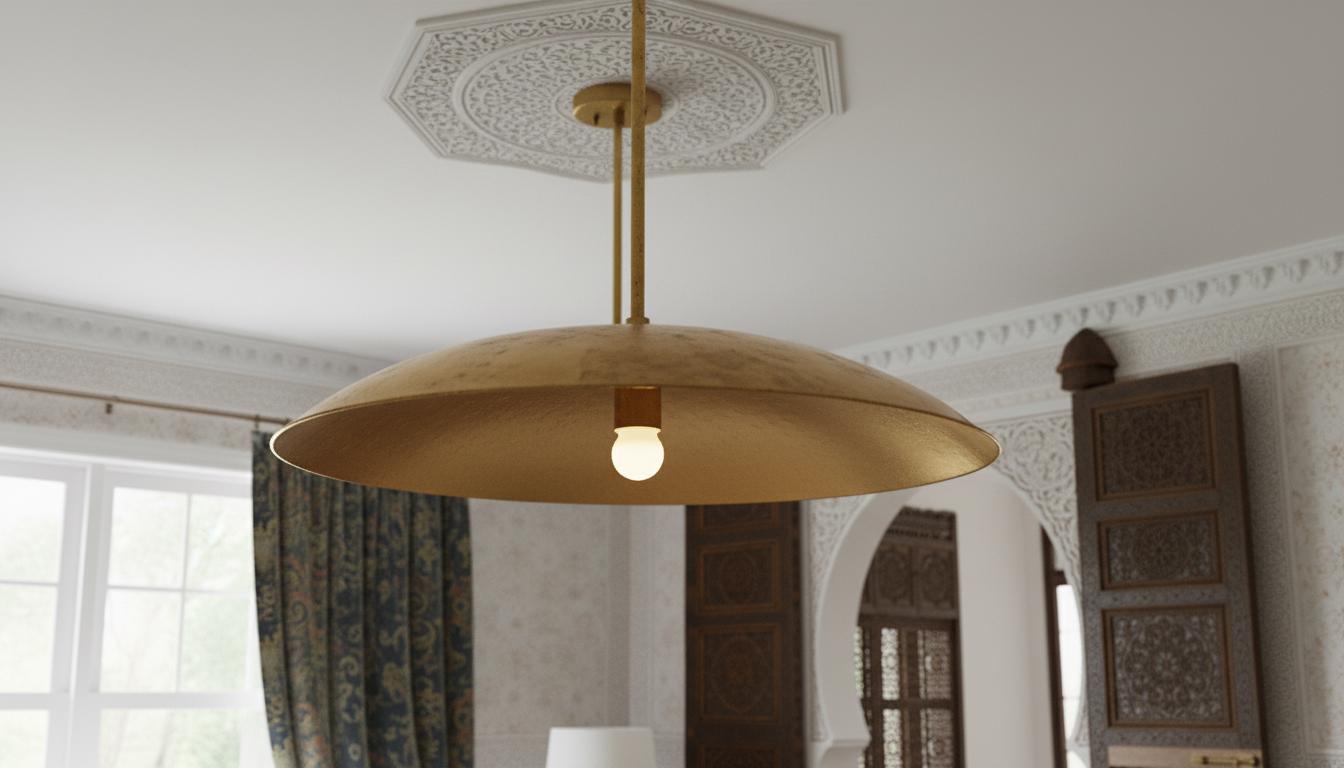 Handmade Hammered Brass Pendant Light: Gold Leaf Moroccan Dome