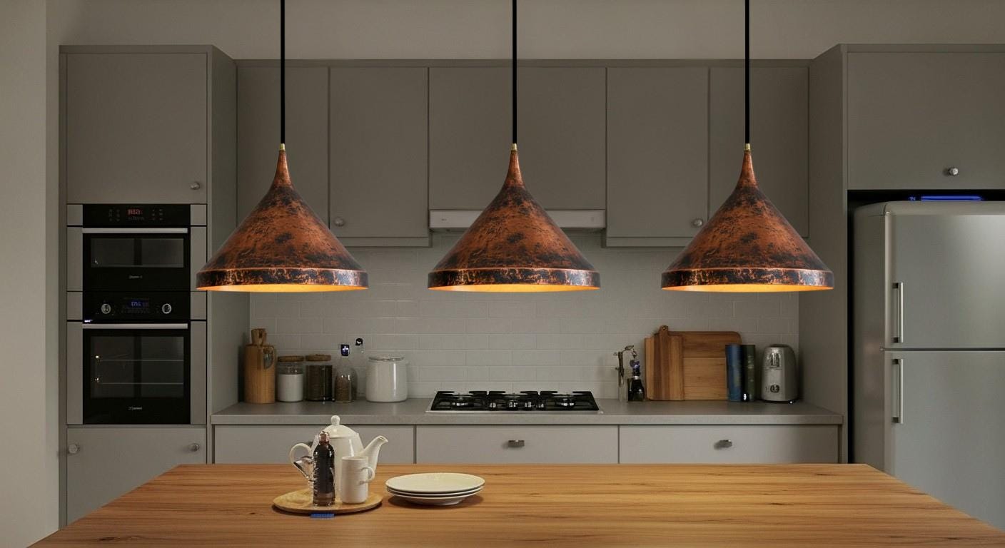 Aged Copper Cone Pendant, Handmade Brass Hanging Lamp, Rustic Industrial Light Fixture, Modern Rustic Home Decor