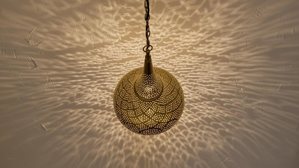 Handmade Moroccan Brass Pendant Lamp, Boho Hanging Light