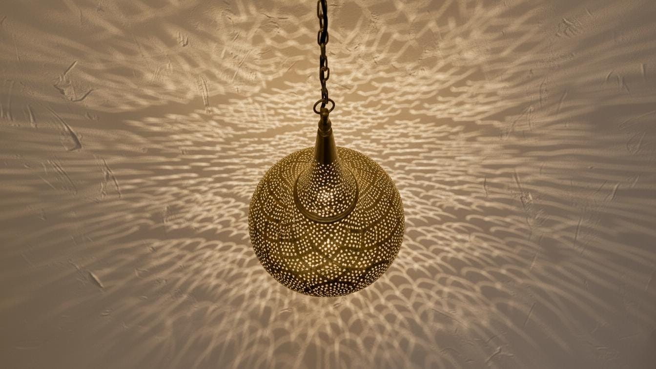 Handmade Moroccan Brass Pendant Lamp, Boho Hanging Light