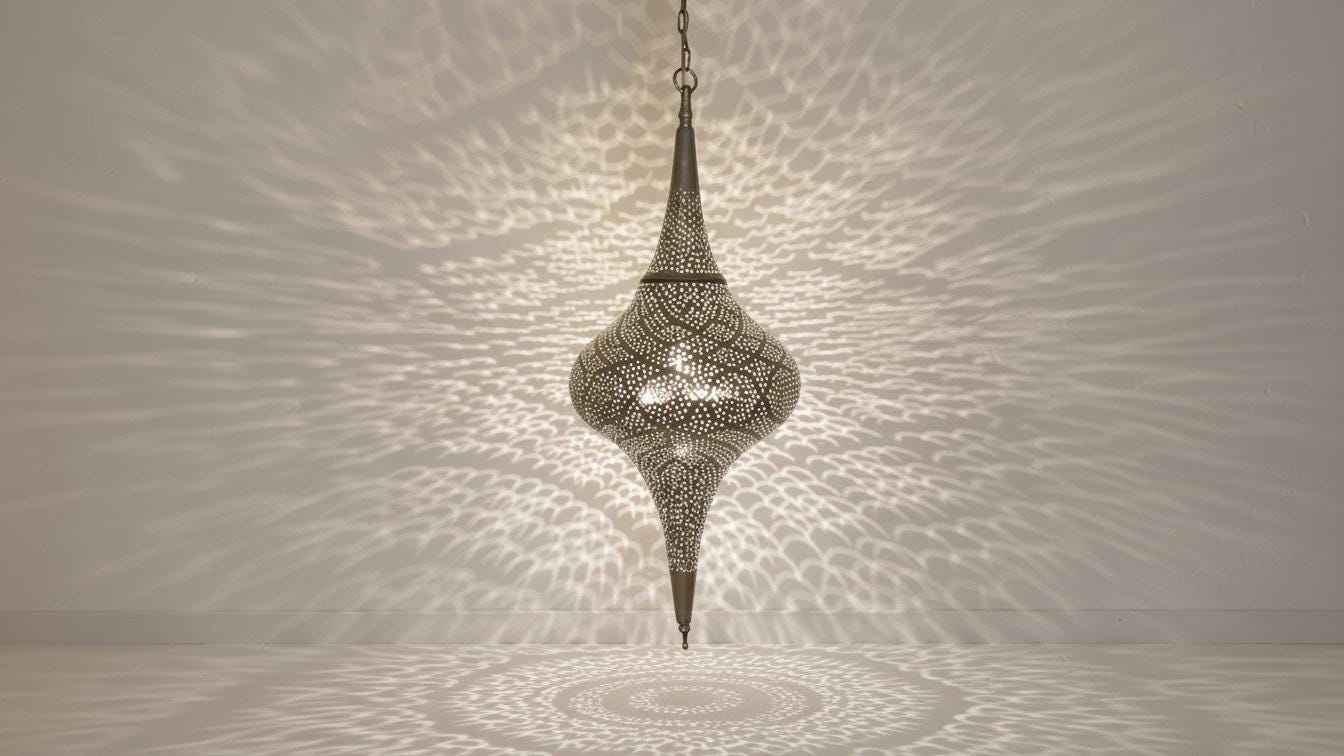 Handmade Moroccan Brass Pendant Lamp, Boho Hanging Light