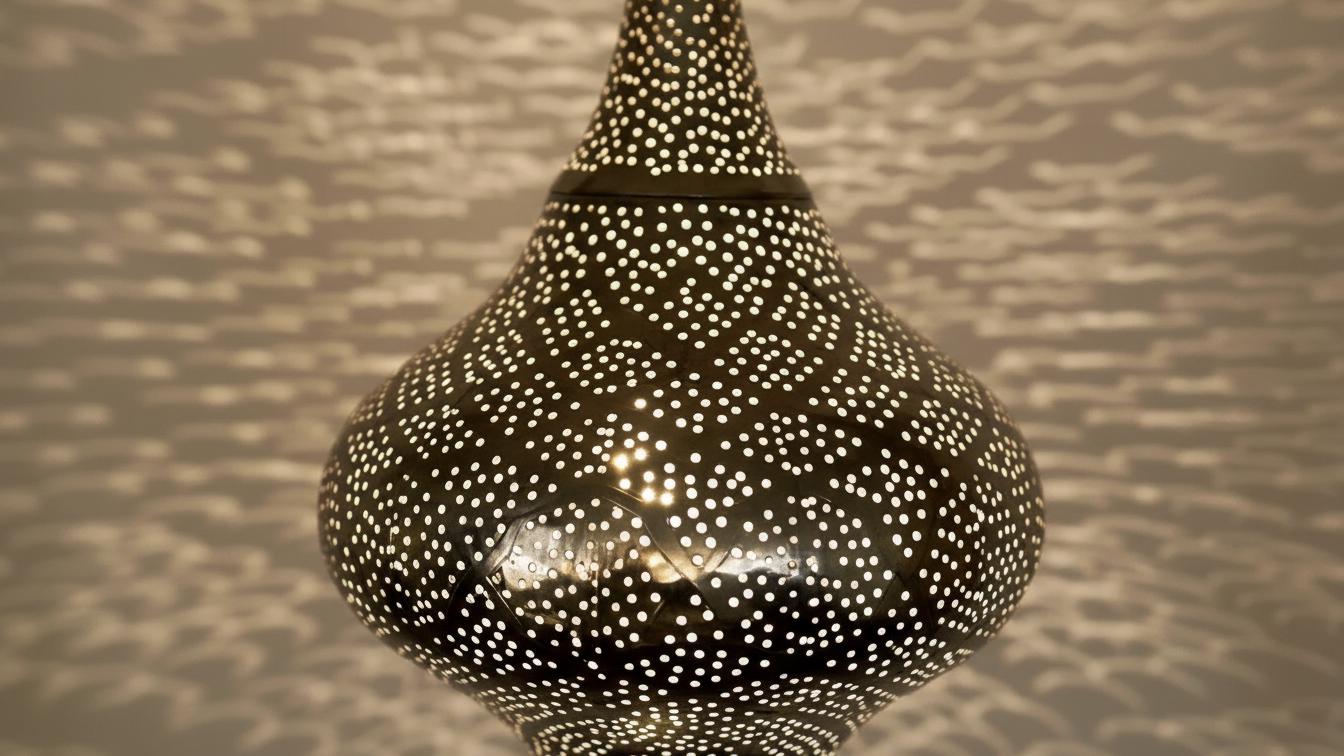 Handmade Moroccan Brass Pendant Lamp, Boho Hanging Light