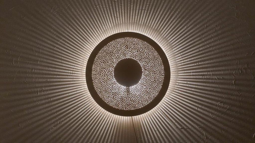 Moroccan Brass Round Wall Lamp | Handmade Oriental Light Fixture | Boho Rustic Wall Sconce | Vintage Shadow Wall Decor Morocco Brass lantern